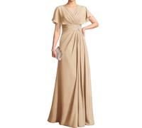 WSEYU Flutter Sleeves Lace Appliques Mother of The Bride Dresses for Wedding Chiffon Pleated Long Formal Evening Gowns Plus ZM318 UK30 Champagne