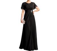 WSEYU Flutter Sleeves Lace Appliques Mother of The Bride Dresses for Wedding Chiffon Pleated Long Formal Evening Gowns Plus ZM318 UK30 Black