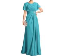 WSEYU Flutter Sleeves Lace Appliques Mother of The Bride Dresses for Wedding Chiffon Pleated Long Formal Evening Gowns Plus ZM318 UK30 Aqua Blue