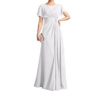 WSEYU Flutter Sleeves Lace Appliques Mother of The Bride Dresses for Wedding Chiffon Pleated Long Formal Evening Gowns Plus ZM318 UK30 White