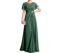WSEYU Flutter Sleeves Lace Appliques Mother of The Bride Dresses for Wedding Chiffon Pleated Long Formal Evening Gowns Plus ZM318 UK32