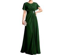 WSEYU Flutter Sleeves Lace Appliques Mother of The Bride Dresses for Wedding Chiffon Pleated Long Formal Evening Gowns Plus ZM318 UK32 Emerald Green