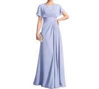 WSEYU Flutter Sleeves Lace Appliques Mother of The Bride Dresses for Wedding Chiffon Pleated Long Formal Evening Gowns Plus ZM318 UK30 Lavender