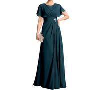 WSEYU Flutter Sleeves Lace Appliques Mother of The Bride Dresses for Wedding Chiffon Pleated Long Formal Evening Gowns Plus ZM318 UK30