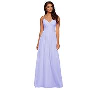 WSEYU Long V Neck Pleated Chiffon Bridesmaid Dresses A Line Formal Dresses with Pockets for Wedding Guest Lavender UK8