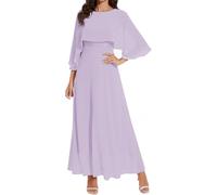 WSEYU Mother of The Bride Dresses Short Sleeve Chiffon Formal Evening Prom Gown for Wedding Guest with Belt Cape ZM123 Lilac UK22