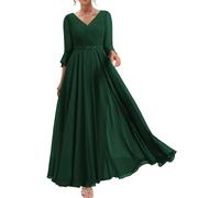 WSEYU Mother of The Bride Groom Dresses with Beaded Belt Long Sleeve Evening Formal Prom Gowns for Wedding Dark Green UK20