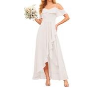 WSEYU Off Shoulder Bridesmaid Dresses Chiffon with Slit Puffy Sleeves Hi-Lo Formal Evening Party GowIvory UK18