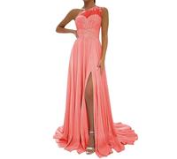 WSEYU One Shoulder Anniversary Dresses with Bustier Casual Bridal Gowns Sleeveless Costume Party Dress Coral UK30