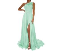 WSEYU One Shoulder Anniversary Dresses with Bustier Casual Bridal Gowns Sleeveless Costume Party Dress Mint Green UK18