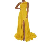 WSEYU One Shoulder Anniversary Dresses with Bustier Casual Bridal Gowns Sleeveless Costume Party Dress Mustard Yellow UK30