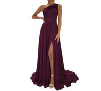 WSEYU One Shoulder Anniversary Dresses with Bustier Casual Bridal Gowns Sleeveless Costume Party Dress Plum UK6
