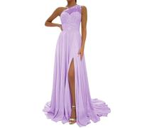 WSEYU One Shoulder Anniversary Dresses with Bustier Casual Bridal Gowns Sleeveless Costume Party Dress Lilac UK6