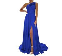 WSEYU One Shoulder Anniversary Dresses with Bustier Casual Bridal Gowns Sleeveless Costume Party Dress Royal Blue UK18