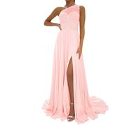 WSEYU One Shoulder Anniversary Dresses with Bustier Casual Bridal Gowns Sleeveless Costume Party Dress Blush Pink UK18