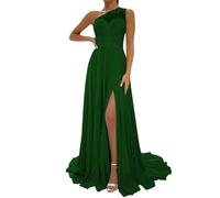 WSEYU One Shoulder Anniversary Dresses with Bustier Casual Bridal Gowns Sleeveless Costume Party Dress Emerald Green UK30