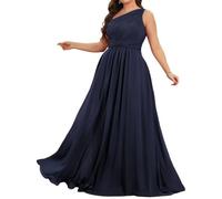 WSEYU One Shoulder Bridesmaid Dresses for Wedding with Ruched Long Formal Party Gowns Navy Blue UK18