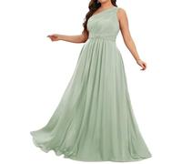 WSEYU One Shoulder Bridesmaid Dresses for Wedding with Ruched Long Formal Party Gowns Sage Green UK18
