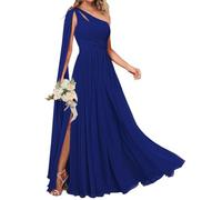 WSEYU One Shoulder Cut Out Twist Front Bridesmaid Dresses Ruched Chiffon Evening Formal Party Gown with Split Royal Blue UK18