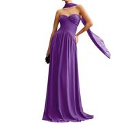 WSEYU Pleated Chiffon Bridesmaid Dresses with Scarf Sweetheart Strapless Formal Evening Maxi Prom Gowns ZMKI350 Purple UK24