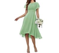 WSEYU Short Sleeves Mother of The Bride Groom Dresses Crew Neck Formal Evening Grandmother Gowns Tea Length Sage Green UK10