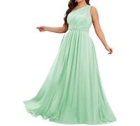 WSEYU Simple Prom Dresses with Ruched One Shoulder A-Line Wedding Guest Evening Dress Mint Green UK24