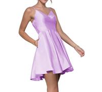 WSEYU Spaghetti Strap Homecoming Dresses for Teens Short Satin Bridesmaid Graduation Cocktail Party Gown with Pockets ZM257 Lilac UK10