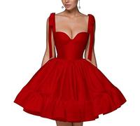 WSEYU Spaghetti Strap Sweetheart Homecoming Dresses A Line Prom Dress Short Mini Prom Formal Evening Ball Gowns Party Gown Red UK8