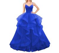 WSEYU Tulle Bridesmaid Dresses with Layered V Neck Spaghetti Strap Pageant Dress for Wedding Ball Gowns Royal Blue UK14