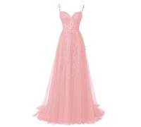 WSEYU Tulle Lace Appliques Prom Dress Off Shoulder Formal Dresses Floral Sleeveless Ball Cocktail Party Gown Blush UK18
