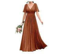 WSEYU V-Neck Bridesmaid Dress for Wedding - A-Line Long Chiffon Formal Party Dresses Burnt Orange UK8
