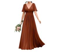 WSEYU V-Neck Bridesmaid Dress for Wedding - A-Line Long Chiffon Formal Party Dresses Rust UK8