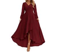 WSEYU V Neck Bridesmaid Dresses with Long Sleeves A-Line Lace Up Back Formal Party Dress Burgundy UK22