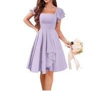 WSEYU V Neck Homecoming Dresses Short Sleeves Bridesmaid Dresses Chiffon Graduation Cocktail Party Gown Lilac UK6