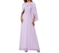 WSEYU Women's Lace Appliques Mother of The Bride Dresses with Scarf Wedding Formal Evening Prom Party Gown ZMKI357 Lilac UK16