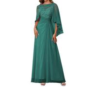 WSEYU Women's Lace Appliques Mother of The Bride Dresses with Scarf Wedding Formal Evening Prom Party Gown ZMKI357 Peacock UK18