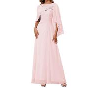WSEYU Women's Lace Appliques Mother of The Bride Dresses with Scarf Wedding Formal Evening Prom Party Gown ZMKI357 Pink UK14