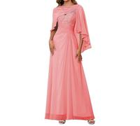 WSEYU Women's Lace Appliques Mother of The Bride Dresses with Scarf Wedding Formal Evening Prom Party Gown ZMKI357 Coral UK14