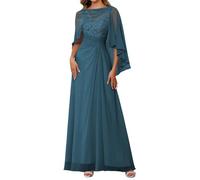 WSEYU Women's Lace Appliques Mother of The Bride Dresses with Scarf Wedding Formal Evening Prom Party Gown ZMKI357 Teal UK14