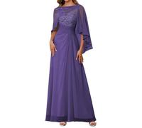 WSEYU Women's Lace Appliques Mother of The Bride Dresses with Scarf Wedding Formal Evening Prom Party Gown ZMKI357 Purple UK16