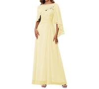 WSEYU Women's Lace Appliques Mother of The Bride Dresses with Scarf Wedding Formal Evening Prom Party Gown ZMKI357 Yellow UK16