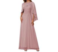 WSEYU Women's Lace Appliques Mother of The Bride Dresses with Scarf Wedding Formal Evening Prom Party Gown ZMKI357 Mauve UK14