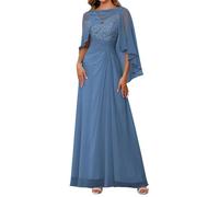 WSEYU Women's Lace Appliques Mother of The Bride Dresses with Scarf Wedding Formal Evening Prom Party Gown ZMKI357 Steel Blue UK20