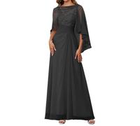 WSEYU Women's Lace Appliques Mother of The Bride Dresses with Scarf Wedding Formal Evening Prom Party Gown ZMKI357 Black UK18