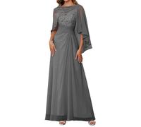 WSEYU Women's Lace Appliques Mother of The Bride Dresses with Scarf Wedding Formal Evening Prom Party Gown ZMKI357 Gray UK16