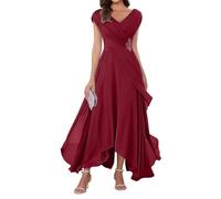 WSEYU Women's Lace Mother of The Bride Dresses Tea Length Cap Sleeve Formal Evening Prom Party Gown ZMKI355 Burgundy UK16