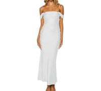 WSEYU Women's Satin Bridesmaid Dresses for Wedding Evening Prom Gowns Pleats Cocktail Dress Plus Size White UK8