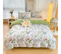 WSFYTAM White bedding with red hearts, 2-piece set 135x200 cm duvet cover and pillowcase 80x80 cm, microfiber bedding set with hearts for girls and children,C