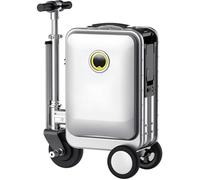 WSGDSG 20inch Smart Rideable Suitcase Luggage Scooter, Speed: 12km/h, Load Capacity: 110kg, Travel Suitcase with Rolling Wheels, Cabin Suitcase for Airport(Color:Silver)