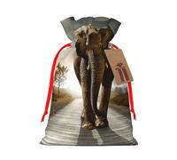 WSHFFILO 3D Elephant printed Gift wrapping bag Jute Drawstring Gift Bag
